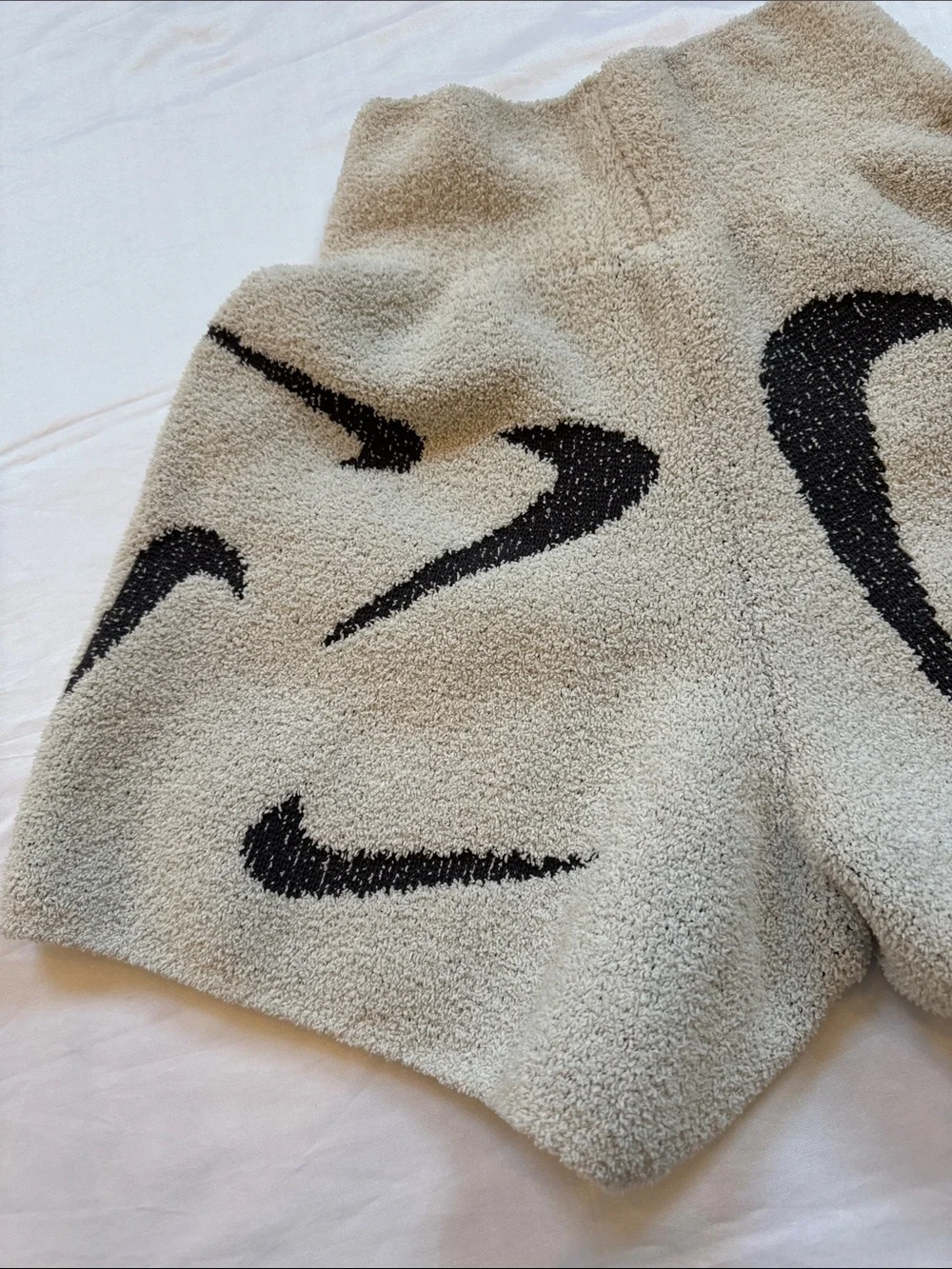 Nike Cream Terry Shorts with Black Swoosh Accents women’s size small/medium